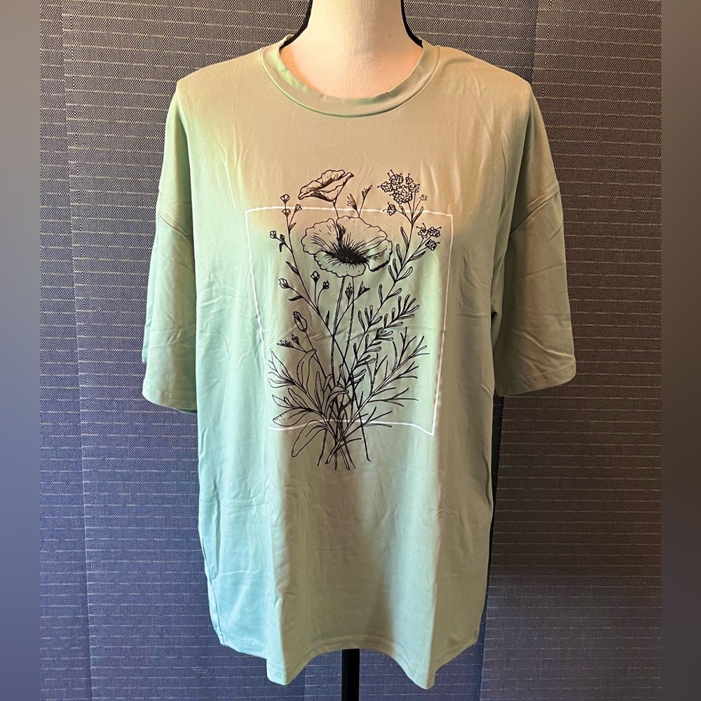 Oversized Floral Graphic Print Drop Shoulder Tee